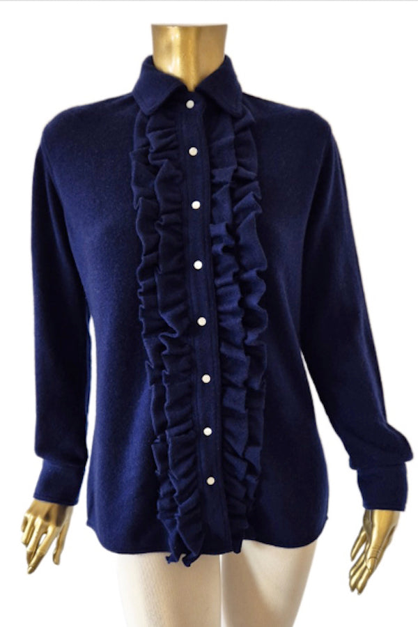 CHEMISE À VOLANTS CACHEMIRE NAVY