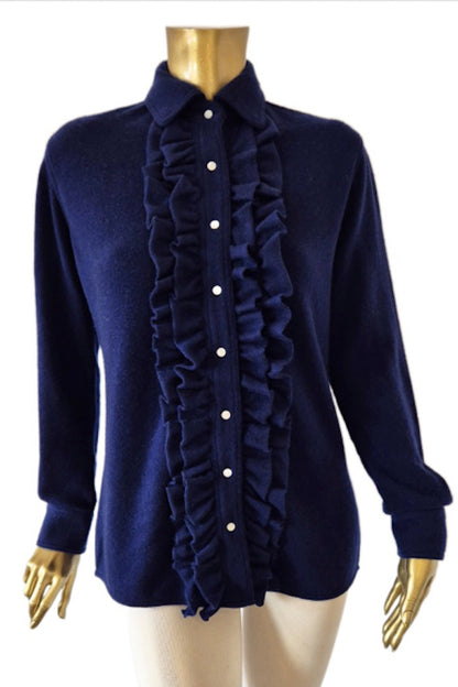 CHEMISE À VOLANTS CACHEMIRE NAVY