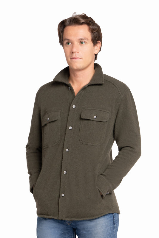 CHEMISE-BLOUSON CACHEMIRE UNI PETROL