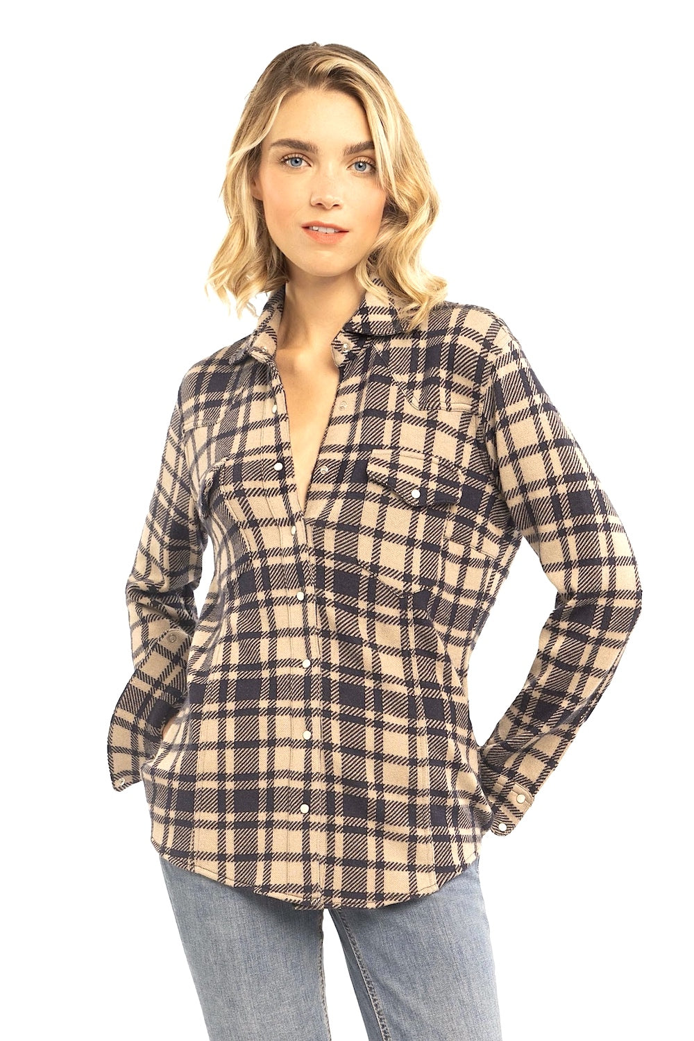 CHEMISE CACHEMIRE À CARREAUX 35785-32855 NAVY-BEI