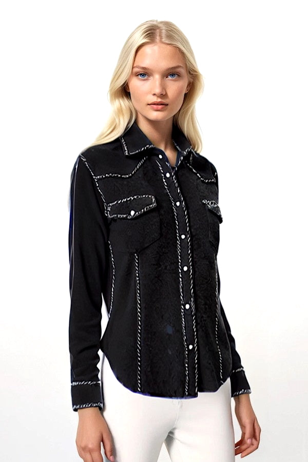 CHEMISE CACHEMIRE À SURPIQÛRES BLACK 8010 BLACK