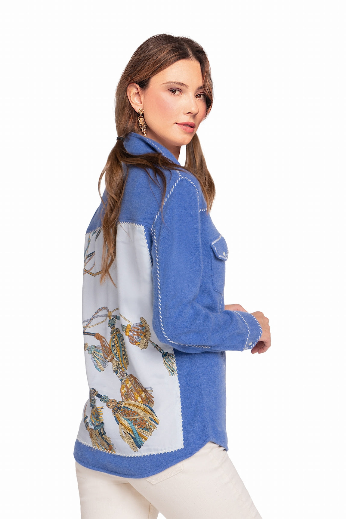 CHEMISE CACHEMIRE À SURPIQÛRES DENIM