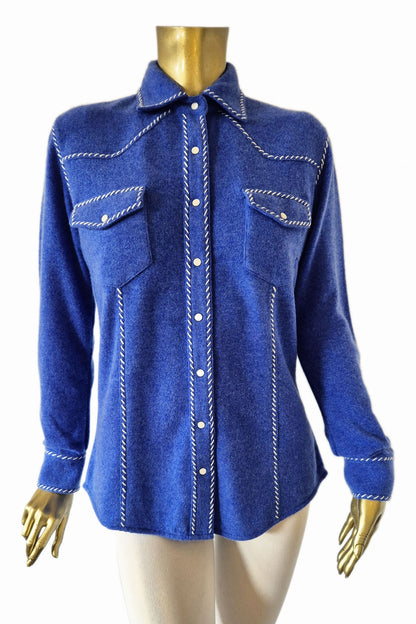 CHEMISE CACHEMIRE À SURPIQÛRES DENIM