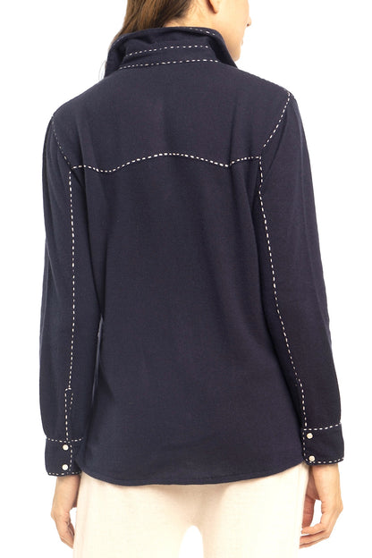 CHEMISE CACHEMIRE SURPIQURES BLACK