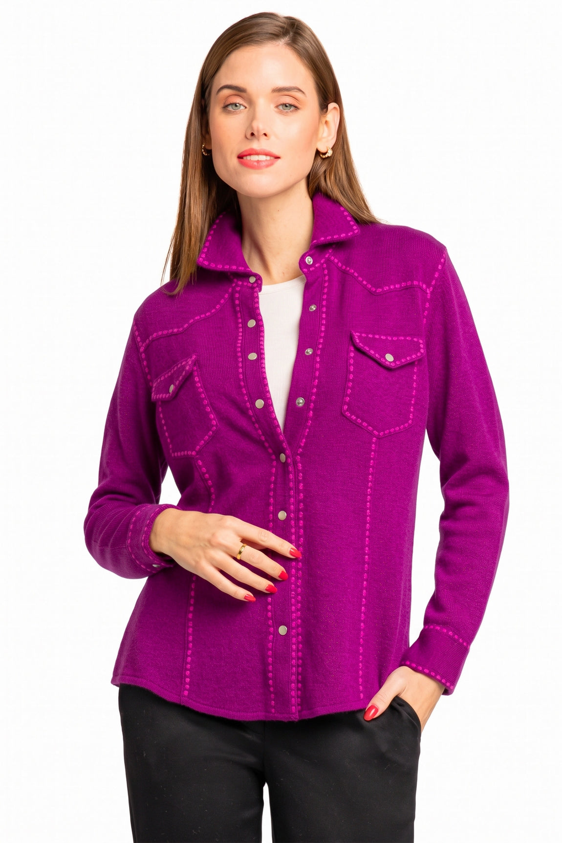 CHEMISE CACHEMIRE SURPIQURES DK ORCHID-FUCH 21219 DK ORCHID-FUCH