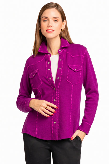 CHEMISE CACHEMIRE SURPIQURES DK ORCHID-FUCH 21219 DK ORCHID-FUCH