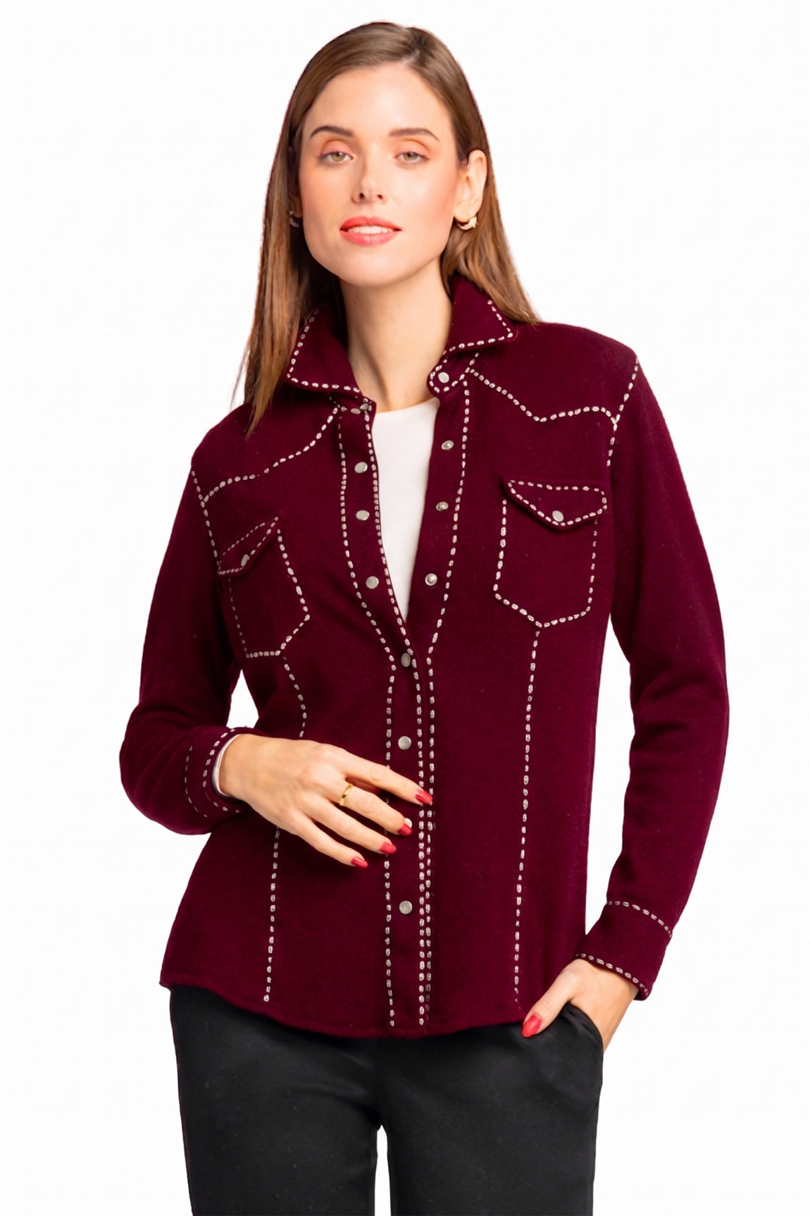 CHEMISE CACHEMIRE SURPIQURES EGGPLANT-PEARL 25515 EGGPLANT-PEARL
