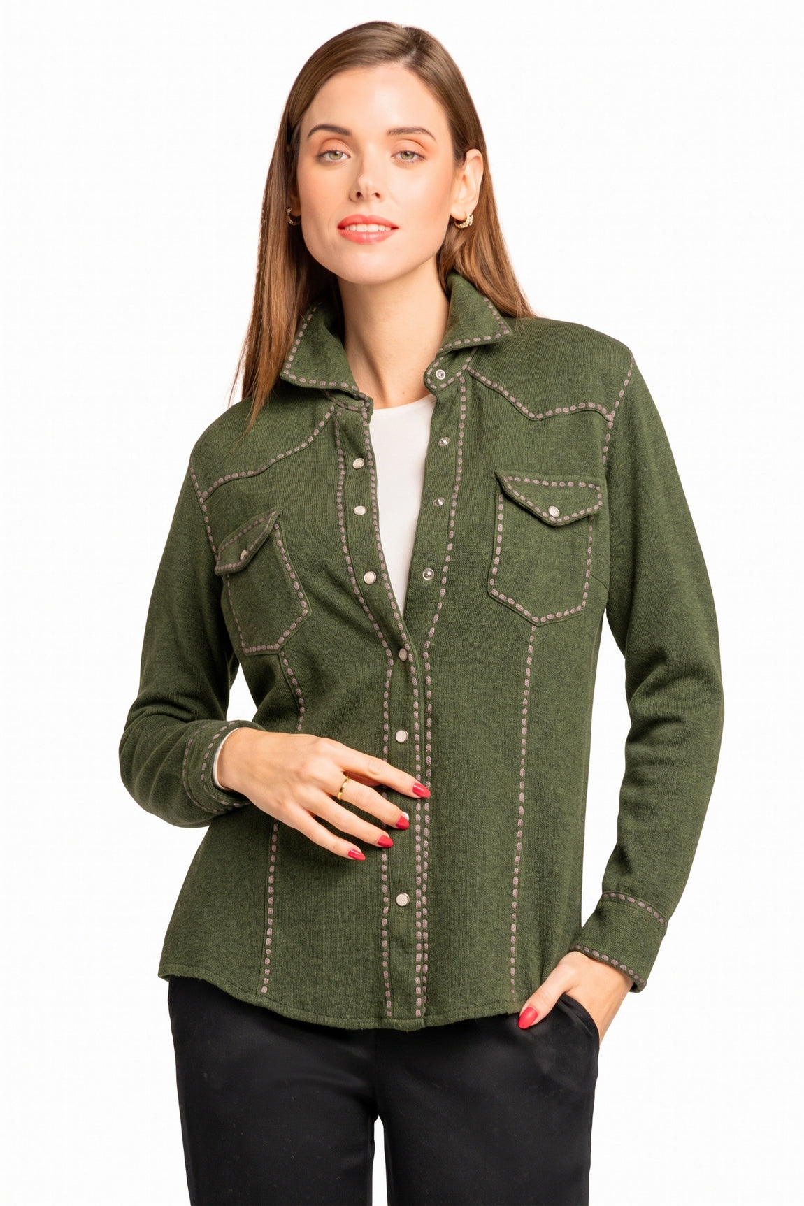 CHEMISE CACHEMIRE SURPIQURES KHAKI-TAUPE M300 KHAKI-TAUPE