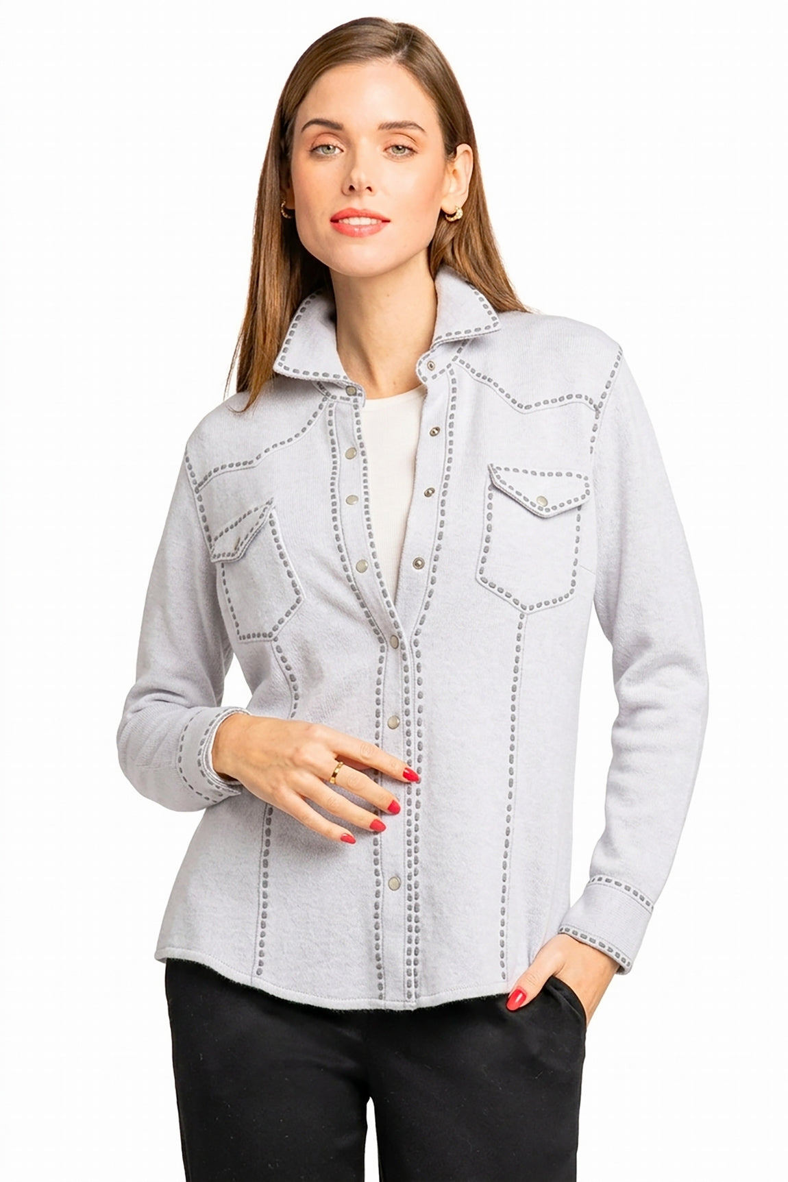 CHEMISE CACHEMIRE SURPIQURES LT GRAY-GRAY 200072 LT GRAY-GRAY