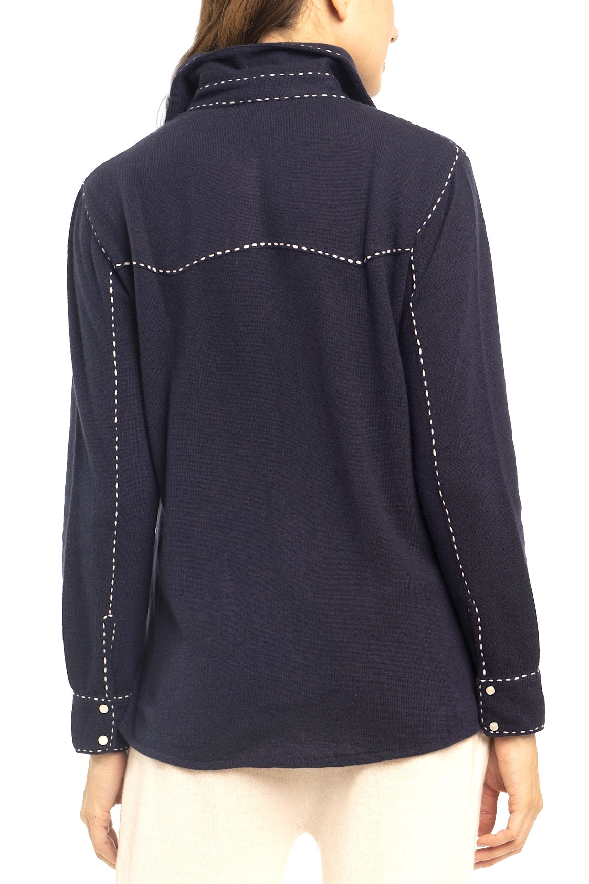 CHEMISE CACHEMIRE SURPIQURES NAVY