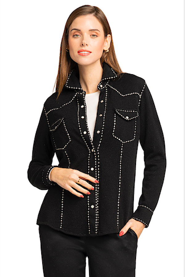 CHEMISE CACHEMIRE SURPIQURES NAVY-LT BLUE S607 NAVY-LT BLUE