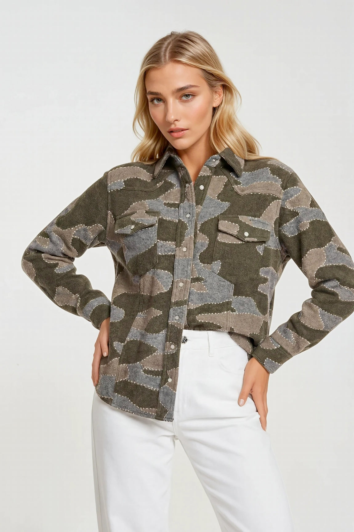 CHEMISE CAMOUFLAGE &SURPIQÛRES KAKI VAR1 KAKI