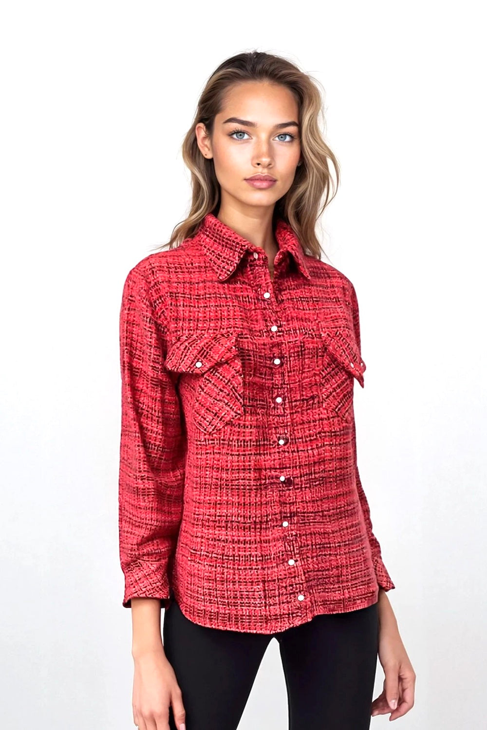 CHEMISE CARREAUX DÉLAVÉS IRRÉG CORAL RED 54674 CORAL RED