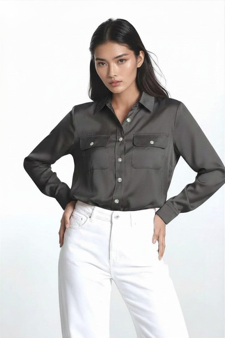 CHEMISE SOIE BOUTONS-PRESSION CHARCOAL 8079 CHARCOAL