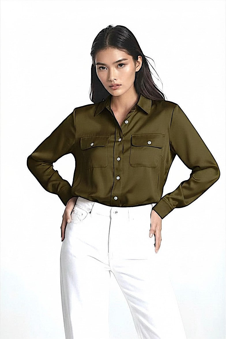 CHEMISE SOIE BOUTONS-PRESSION KAKI 55074 KAKI