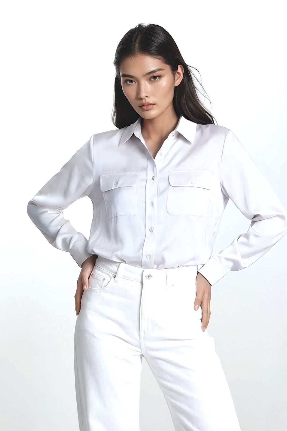 CHEMISE SOIE BOUTONS-PRESSION WHITE WHITE