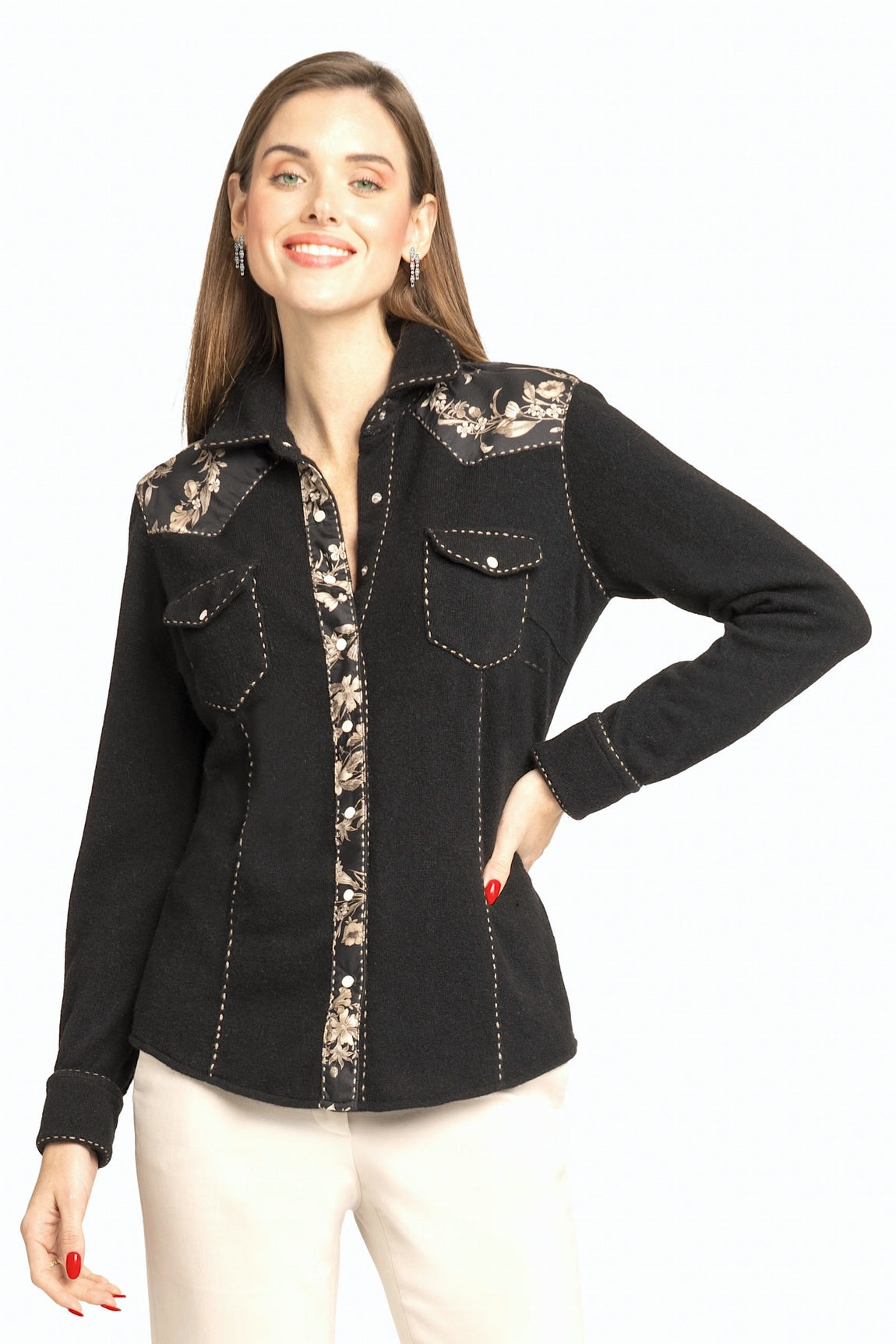 CHEMISE SURPIQURES & SOIE IMPR 8010-SK45 BLACK 8010-SK45 BLACK
