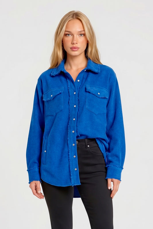 CHEMISE TISSÉE UNIE À FRANGES ROYAL BLUE M627 ROYAL BLUE