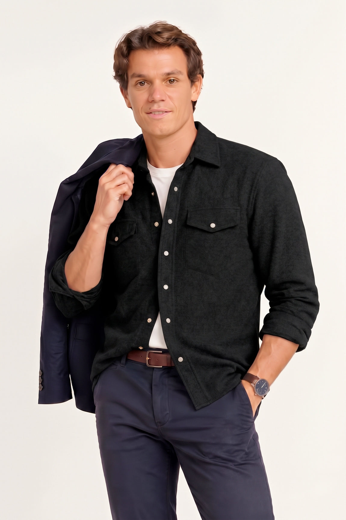 CHEMISE TISSÉE UNIE HOMME BLACK 8010 BLACK