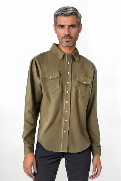 CHEMISE TISSÉE UNIE HOMME KHAKI 20618 KHAKI