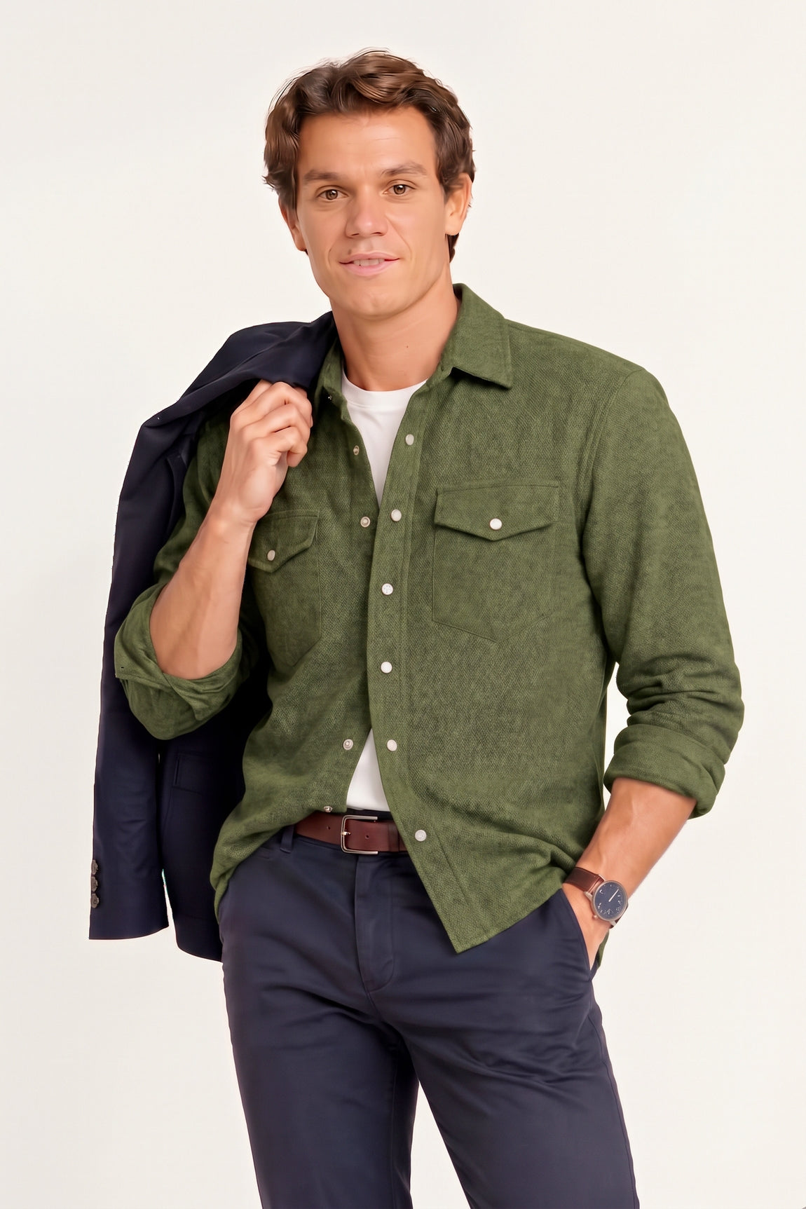 CHEMISE TISSÉE UNIE HOMME KHAKI M300 KHAKI