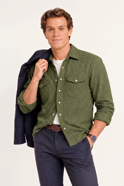 CHEMISE TISSÉE UNIE HOMME KHAKI M300 KHAKI