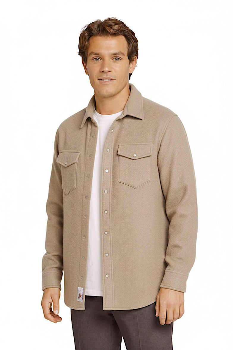 CHEMISE TISSÉE UNIE HOMME TAUPE 20477 TAUPE