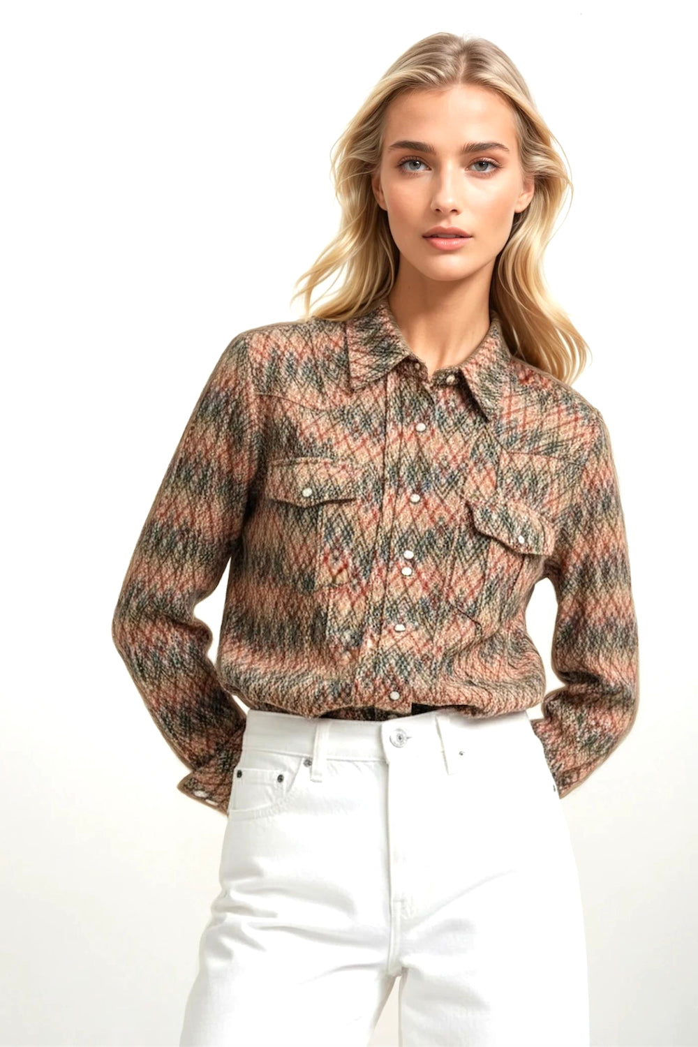 CHEMISE ZIGZAGS À SURPIQÛRES MULTIC