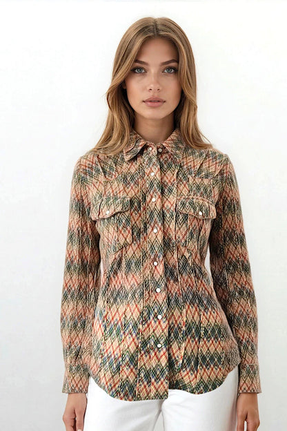 CHEMISE ZIGZAGS À SURPIQÛRES MULTIC