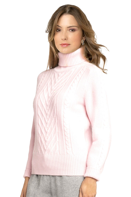 COL ROULÉ ARAN ÉPAULE SELLIER LT PINK