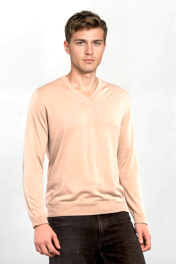 COL V FIN UNI CACHEMIRE-SOIE CORAL RED