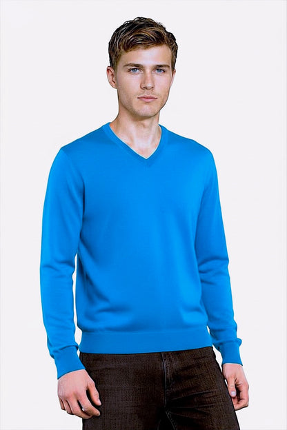 COL V FIN UNI CACHEMIRE-SOIE TURQUOISE BLUE