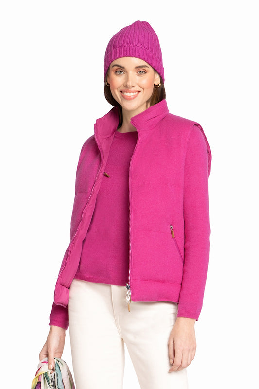 DOUDOUNE SANS MANCHE CACHEMIRE FUCHSIA