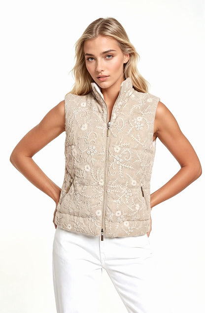 DOUDOUNE SANS MANCHES BRODÉE LT BEIGE 53 LT BEIGE