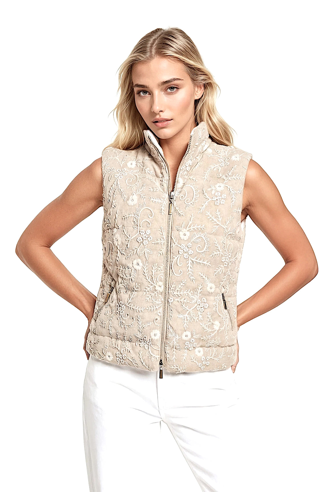 DOUDOUNE SANS MANCHES BRODÉE LT BEIGE 53 LT BEIGE