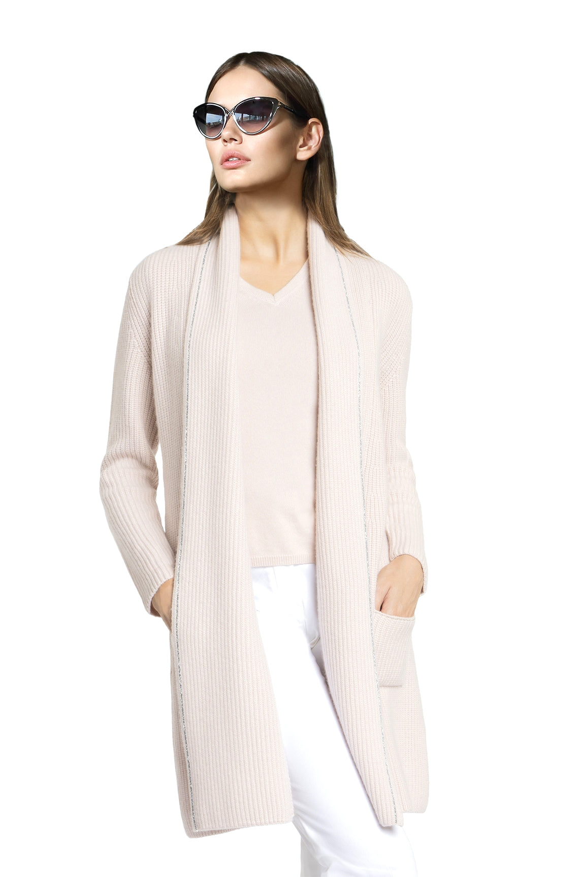 LONG CARD. CACHEMIRE À CÔTES GREGGIO