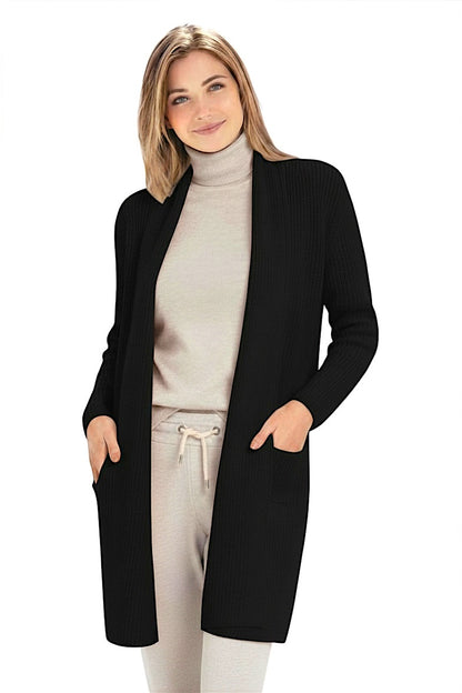 LONG CARD. CACHEMIRE COL CHÂLE BLACK 8010 BLACK