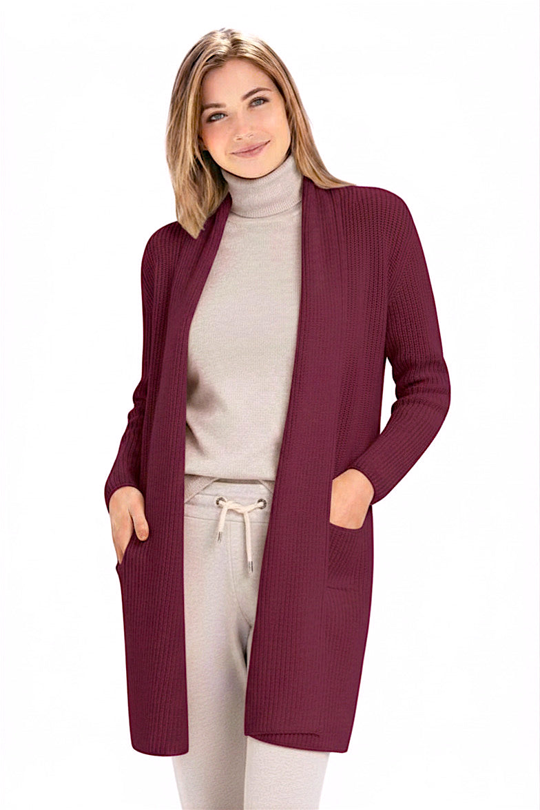 LONG CARD. CACHEMIRE COL CHÂLE PLUM 60034 PLUM