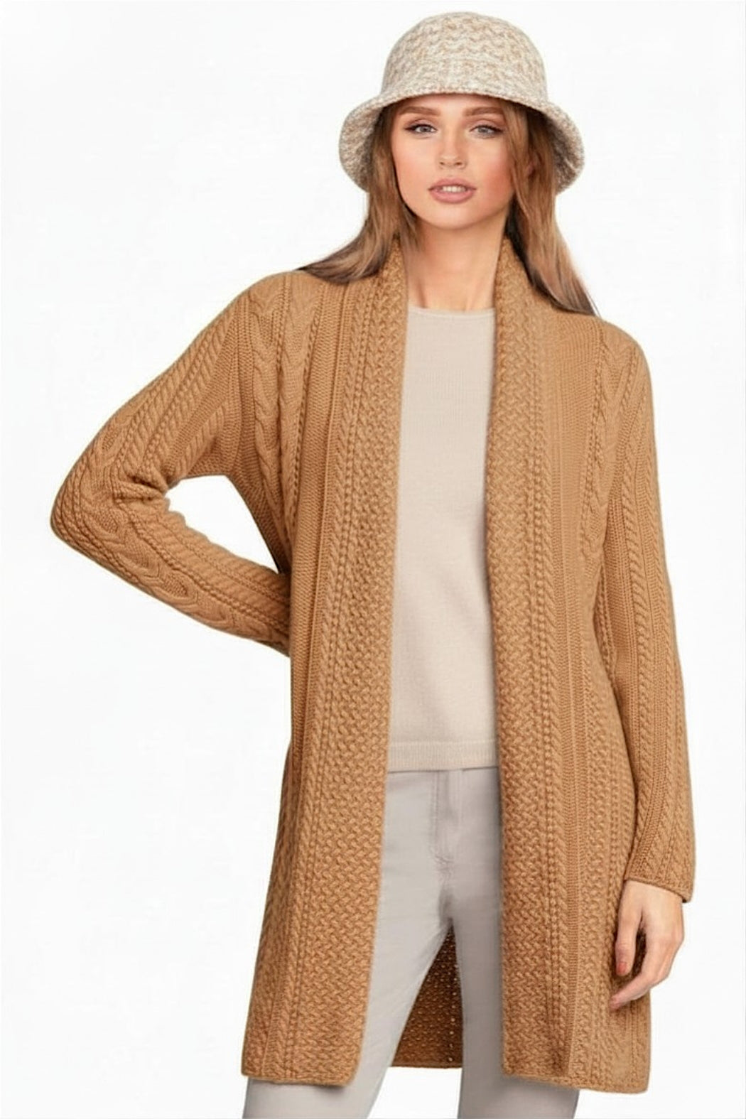 LONG CARDIGAN COL CHÂLE CAMEL 1632 CAMEL