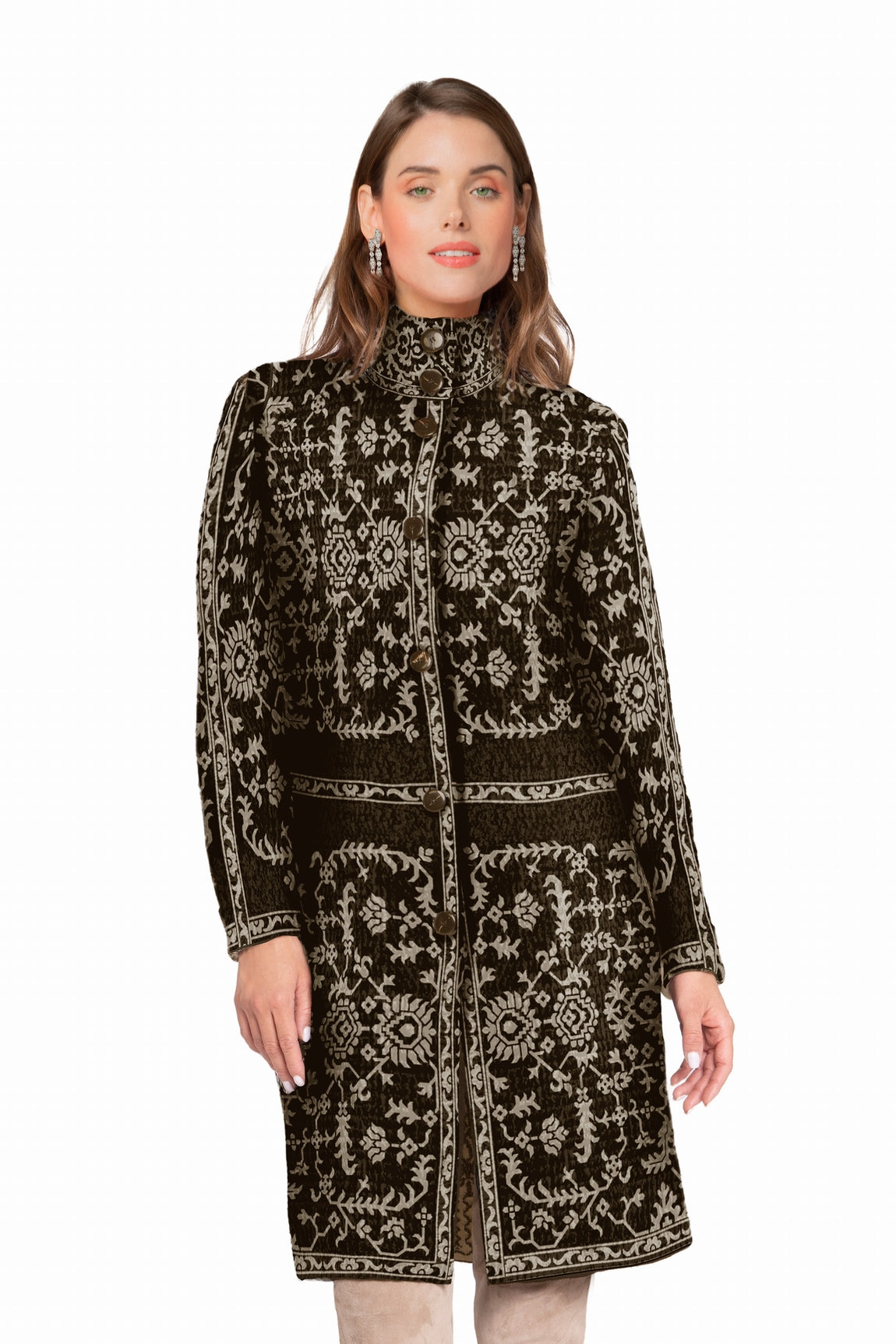 LONG CARDIGAN JACQUARD BICOL. BROWN-CORD 20904 BROWN-CORD