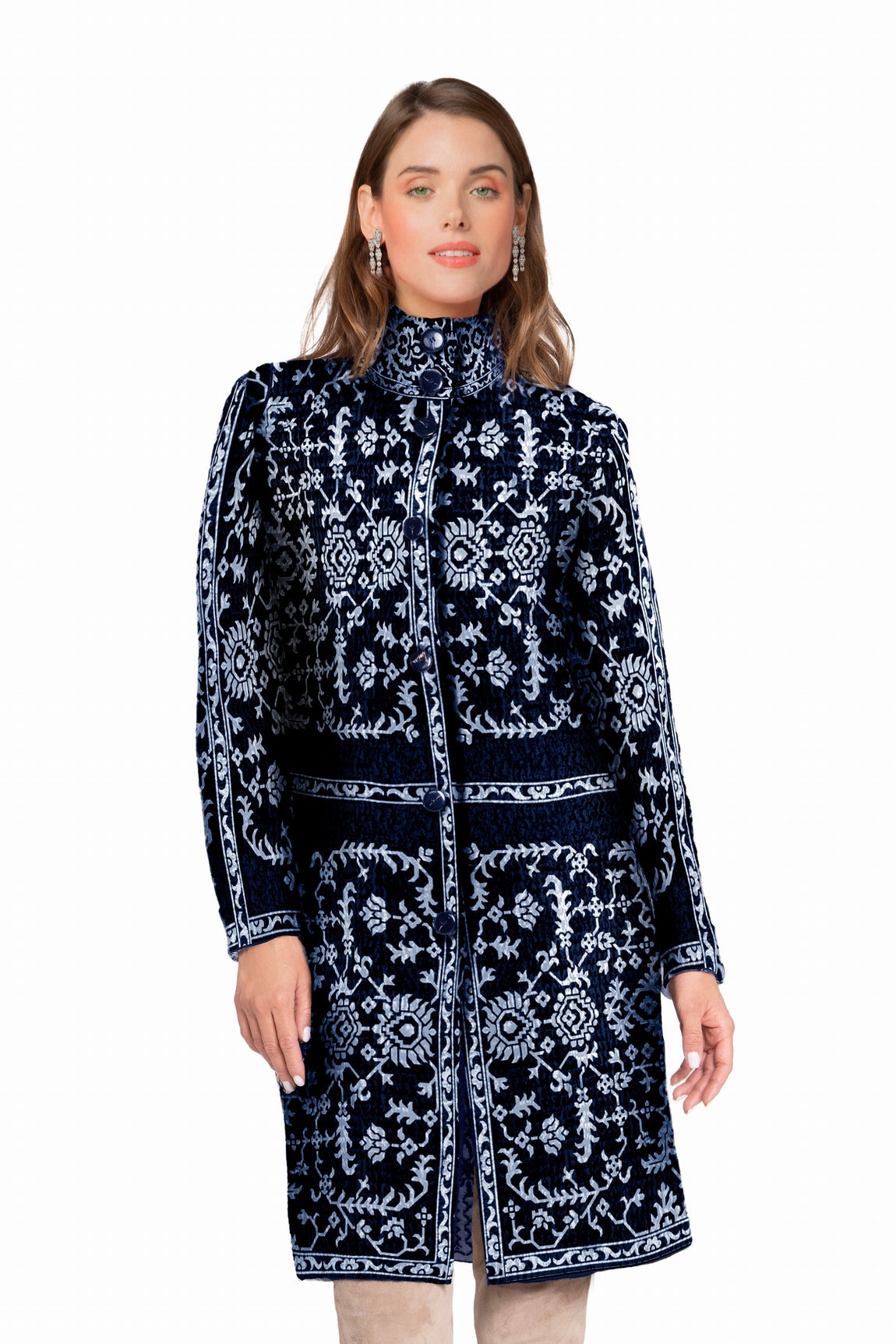 LONG CARDIGAN JACQUARD BICOL. NAVY-LT GREY 152 NAVY-LT GREY