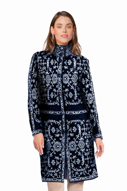 LONG CARDIGAN JACQUARD BICOL. NAVY-LT GREY 152 NAVY-LT GREY