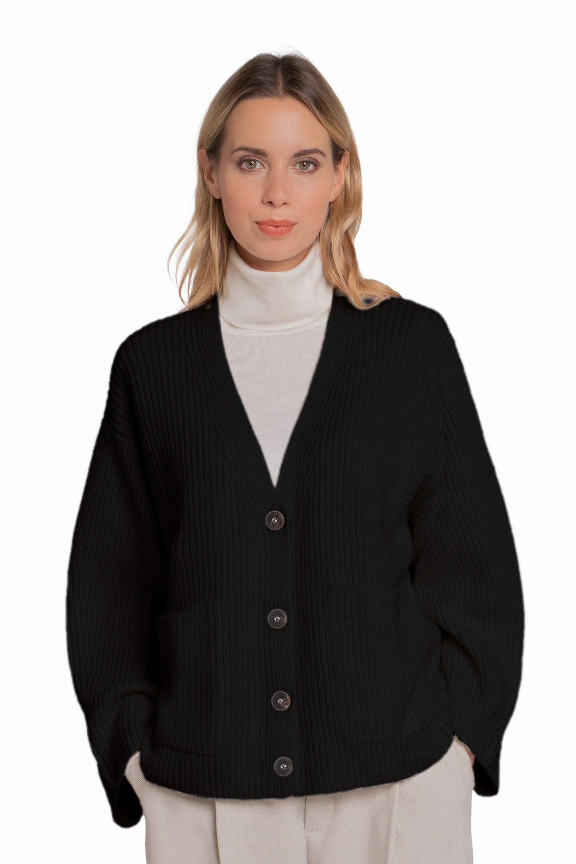 LONG CARDIGAN V CACHEMIRE BLACK 400002 BLACK