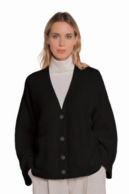 LONG CARDIGAN V CACHEMIRE BLACK 400002 BLACK