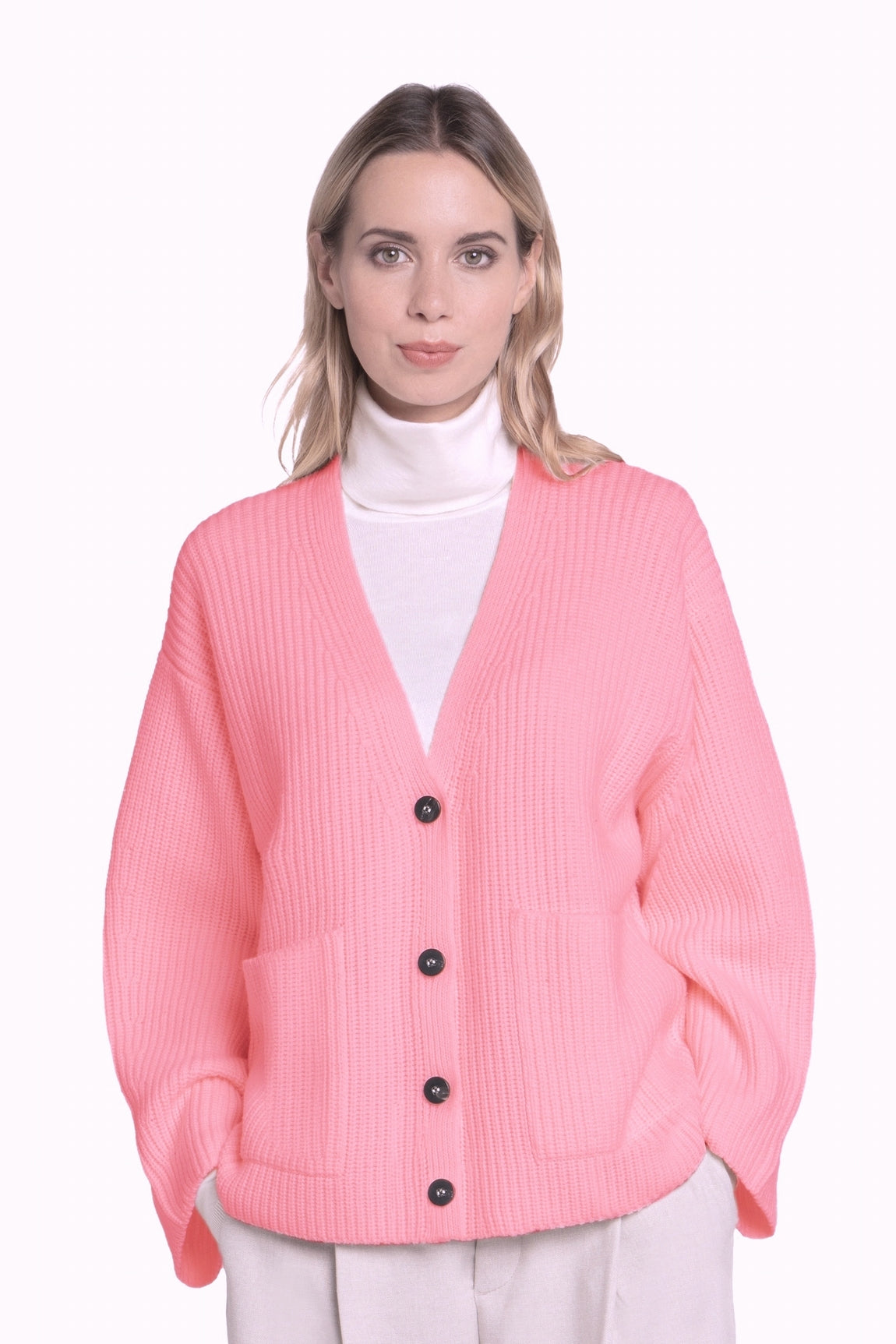 LONG CARDIGAN V CACHEMIRE BRIGHT PINK 712755 BRIGHT PINK