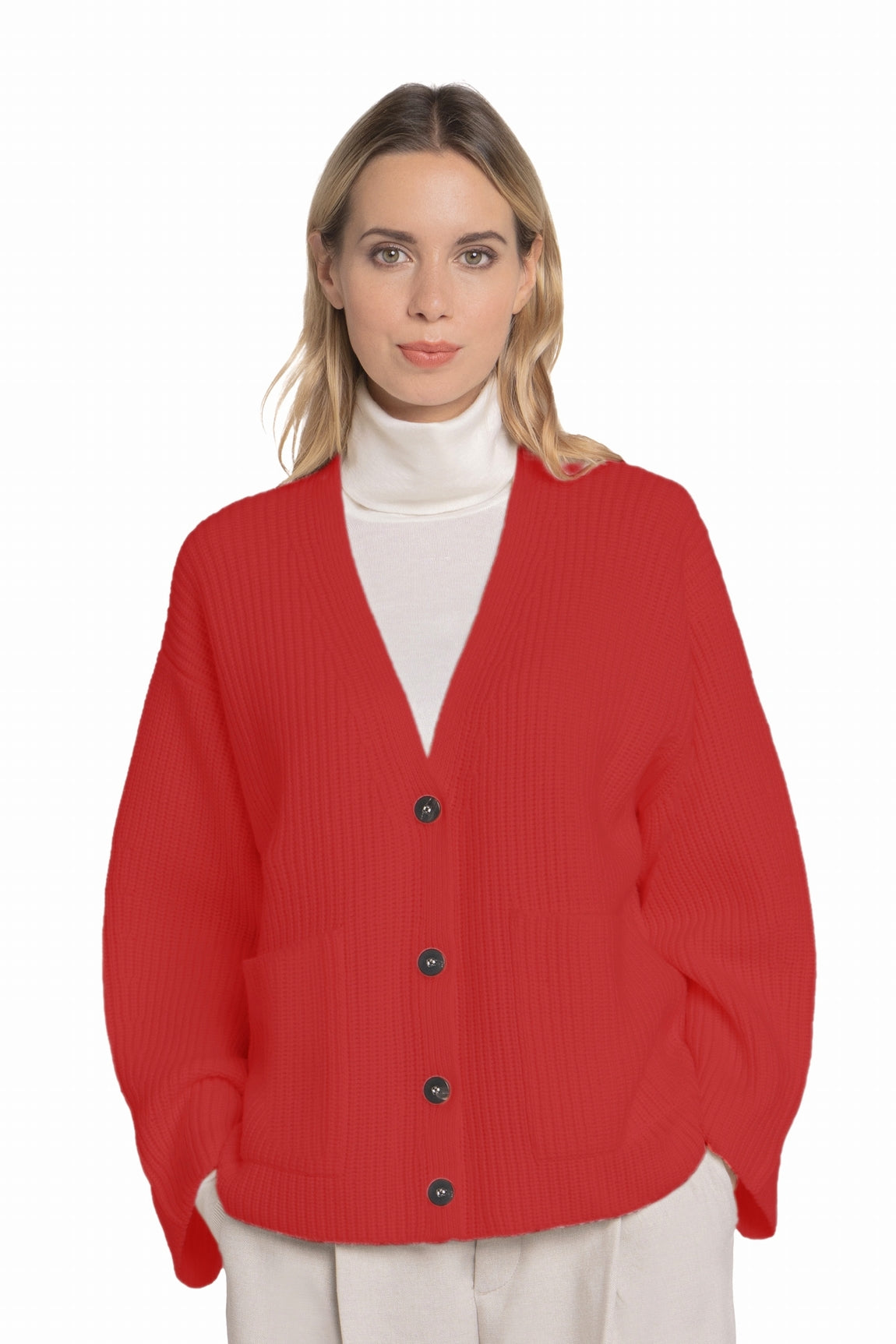 LONG CARDIGAN V CACHEMIRE RED 7118 RED