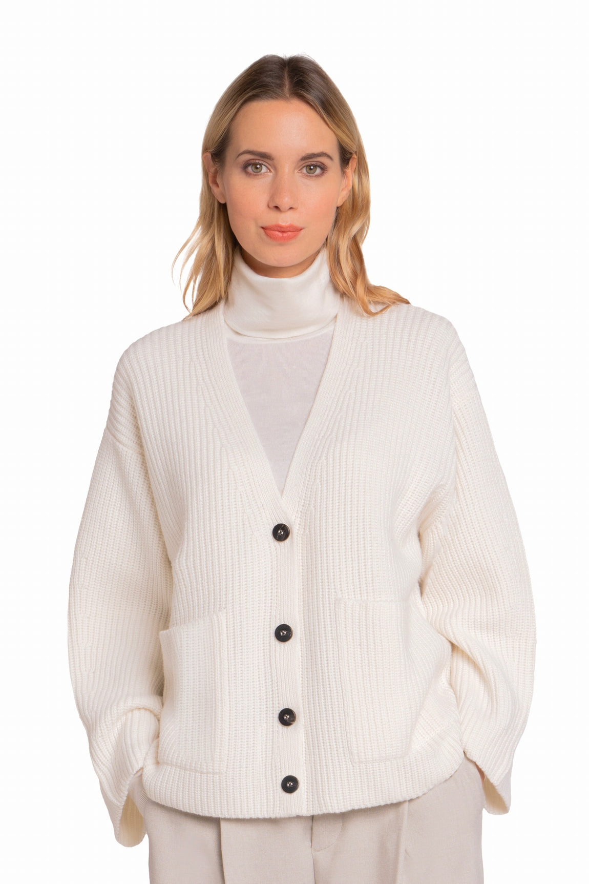 LONG CARDIGAN V CACHEMIRE WHITE