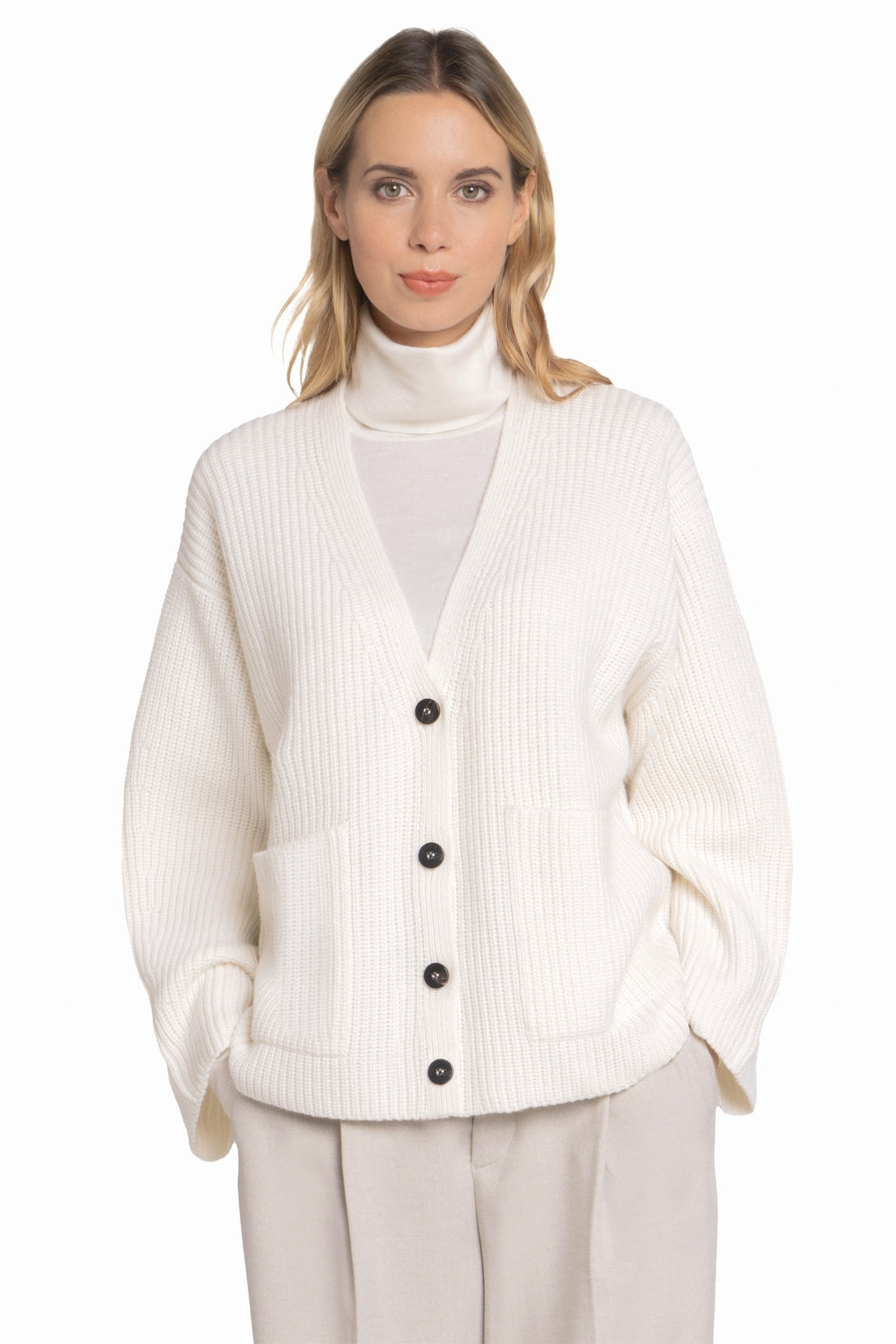 LONG CARDIGAN V CACHEMIRE WHITE WHITE