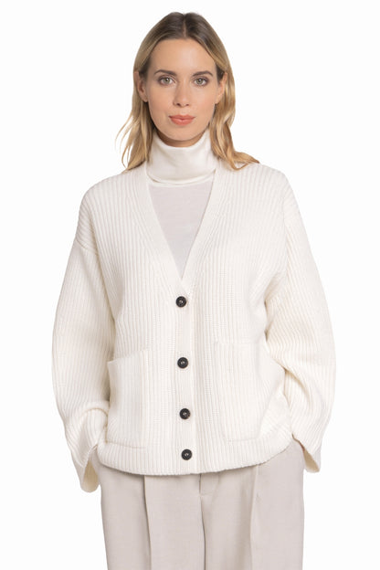 LONG CARDIGAN V CACHEMIRE WHITE WHITE