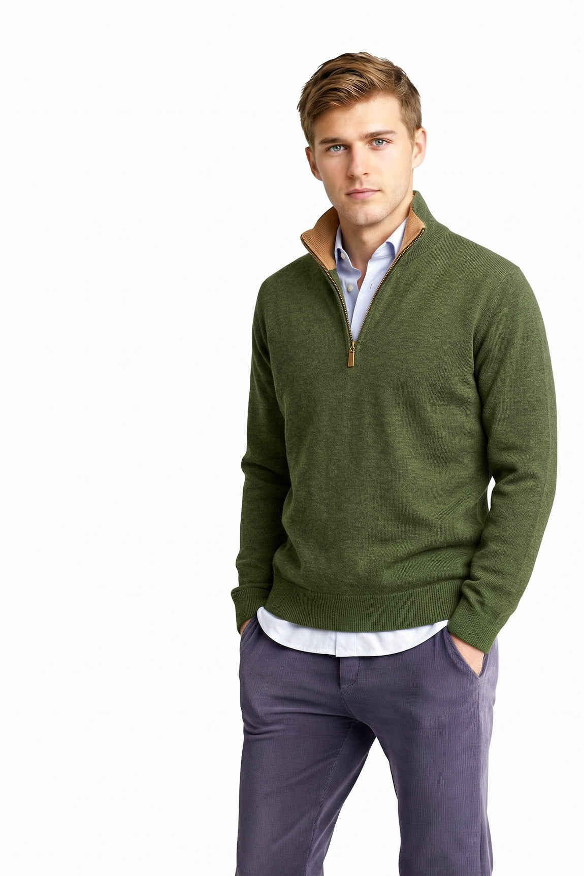PULL CACHEMIRE COL CAMIONNEUR M300-1632 KHAKI M300-1632 KHAKI